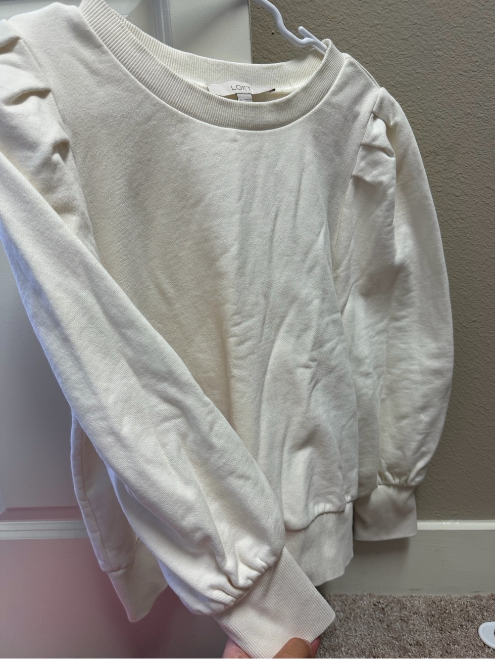 LOFT Off-White Ribbed Crewneck Sweatshirt